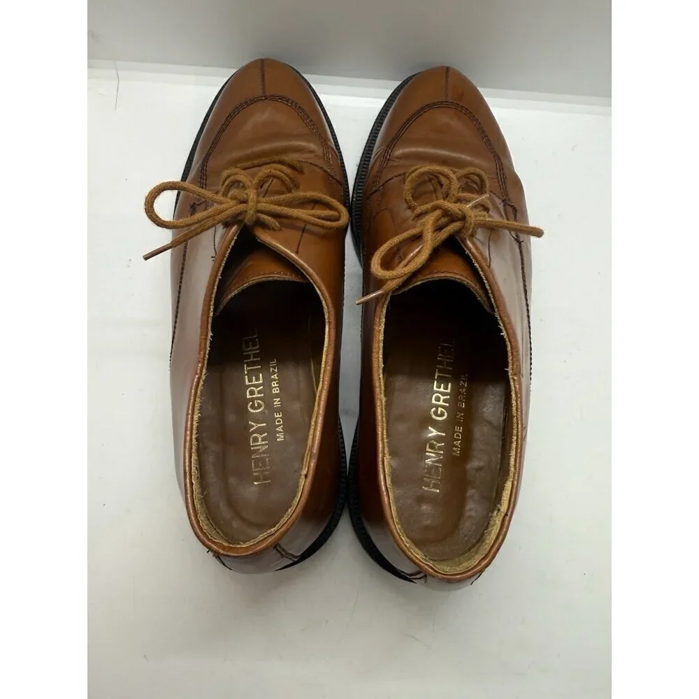 Henry Grethel Mens Split Toe Oxford Lace Up Brown Leather Dress Shoes Sz 9 Spain